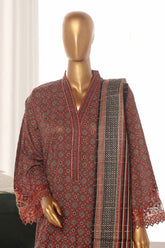Bin Saeed Stitched 3 Piece Exclusive Lawn Frock Vol-01 Collection-SM-1471-Maroon